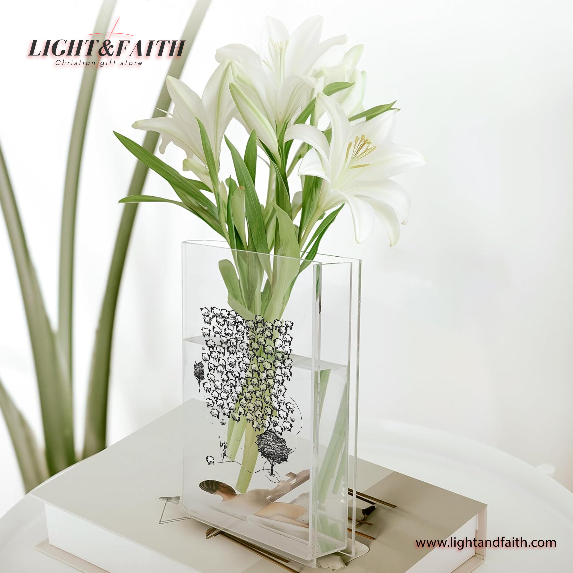 Jesus Leaves the 99 Book Vase, Christian Book Vase, Jesus, Good Shepherd Book Vase, Rejoices over One Lost Sheep, Faith Book Vase, Bible Verse Book Shaped Flower Vase
